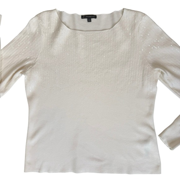 Adrianna Papell Sweaters - Adrianna Papell Womens Sequin Sweater Large Ivory Boat Neck Quiet Luxury Glam